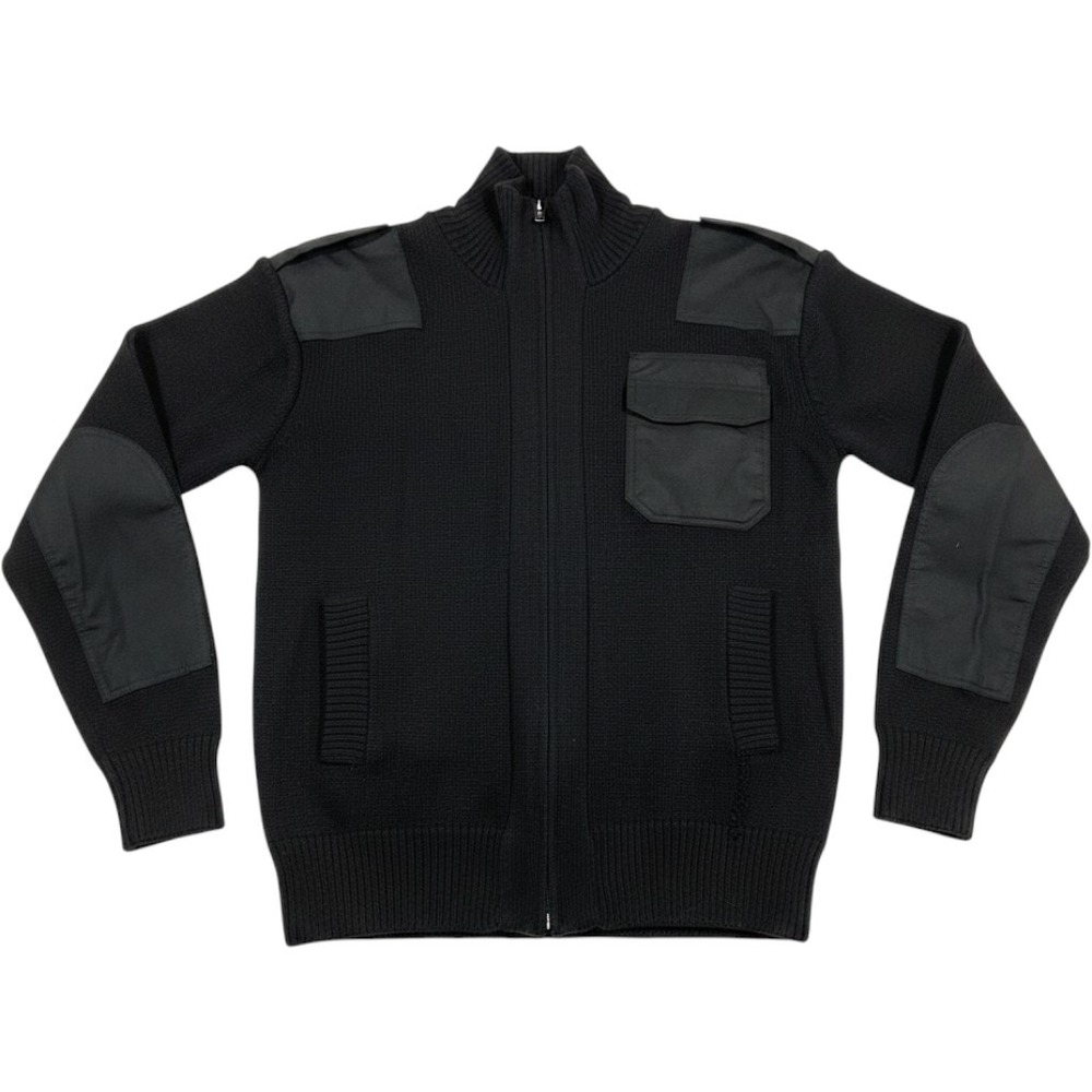 Mil-Tec Full Zip Cardigan Mens 52 Black Tactical Wool Blend Commando Sweater